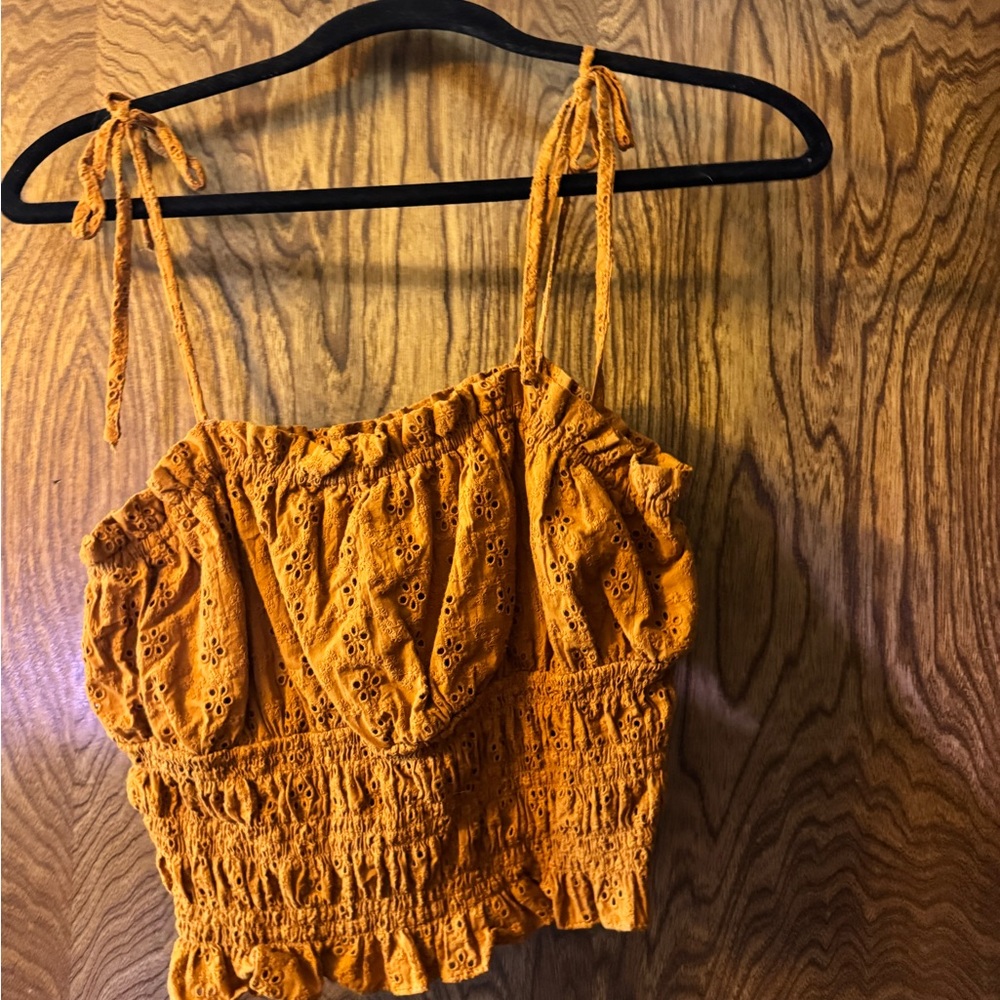 Gianni Bini Vibrant Orange Eyelet Crop Top